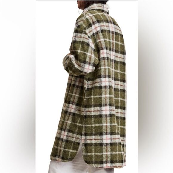 AllSaints Tia Wool Coat Green Check Plaid Shirt Jacket - Picture 10 of 15
